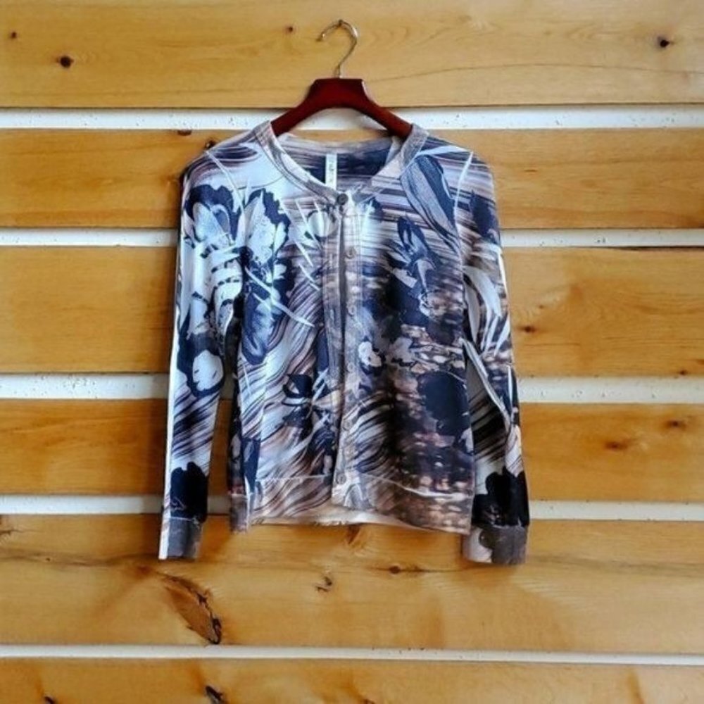 Cubism Gold Hues Designed Multicolored Long Sleeve‎ Button Down Sz L Cardigan